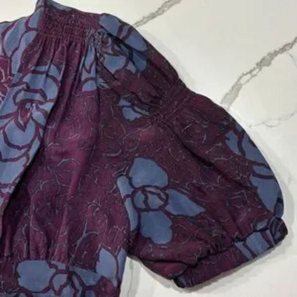 Black Halo | Silk Tunic Style Women’s Purple Floral Print Wrap Blouse Top Size M - Picture 4 of 16